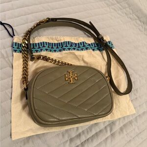 Tory Burch Green Chevron Quilted Crossbody Bag